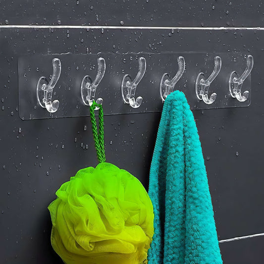 (Pack of 3) 6-in-1 Heavy Duty Self-Adhesive Wall Hooks – Waterproof, Sticky Hangers for Kitchen, Bathroom & Bedroom