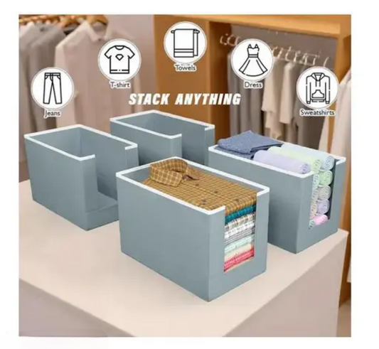 Foldable Non-Woven Shirt Stacker Wardrobe Organizer (Grey, Pack of 4)