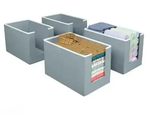 Foldable Non-Woven Shirt Stacker Wardrobe Organizer (Grey, Pack of 4)