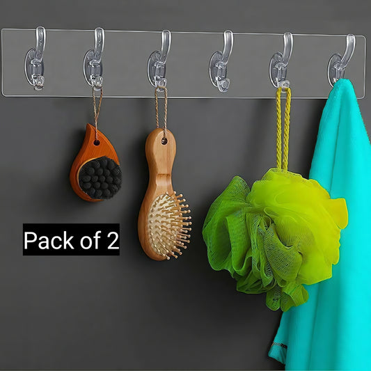 (Pack of 2) 6-in-1 Heavy Duty Self-Adhesive Wall Hooks – Waterproof, Sticky Hangers for Kitchen, Bathroom & Bedroom